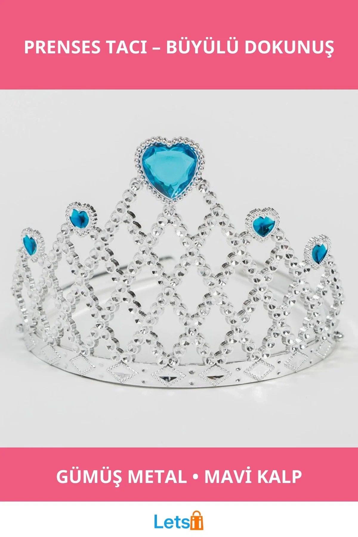Kalpli Prenses Taç Mavi Parlak Gümüş Renkli