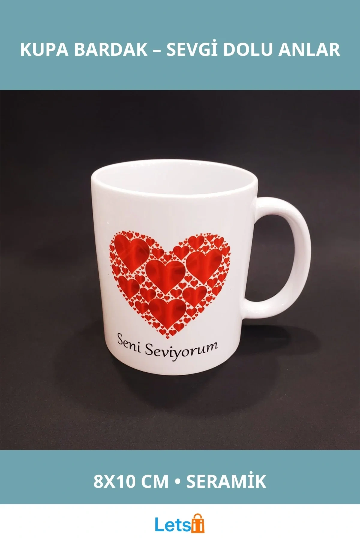 Kalpli Seni Seviyorum Baskılı Seramik Kupa Bardak