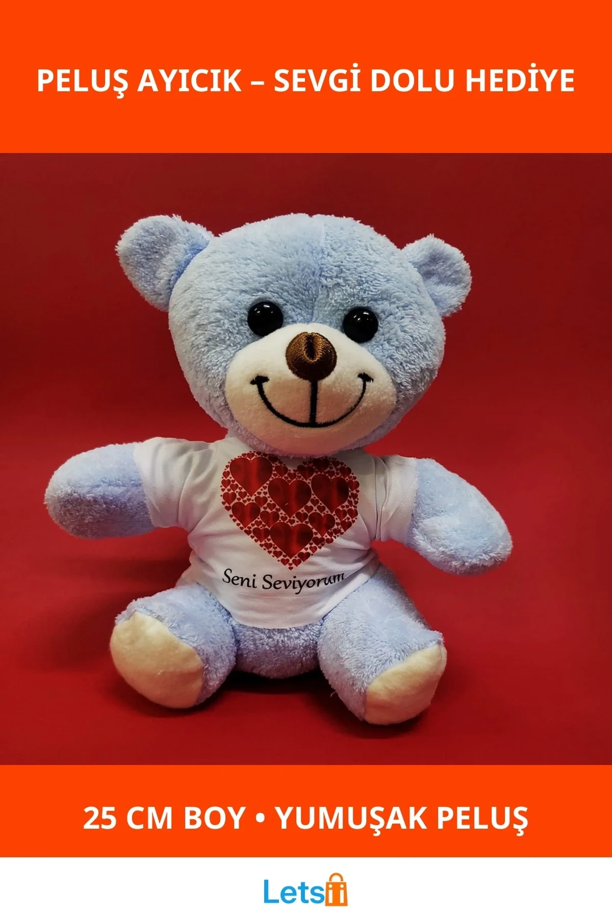 Kalpli Seni Seviyorum Yazılı Peluş Ayıcık 25 cm