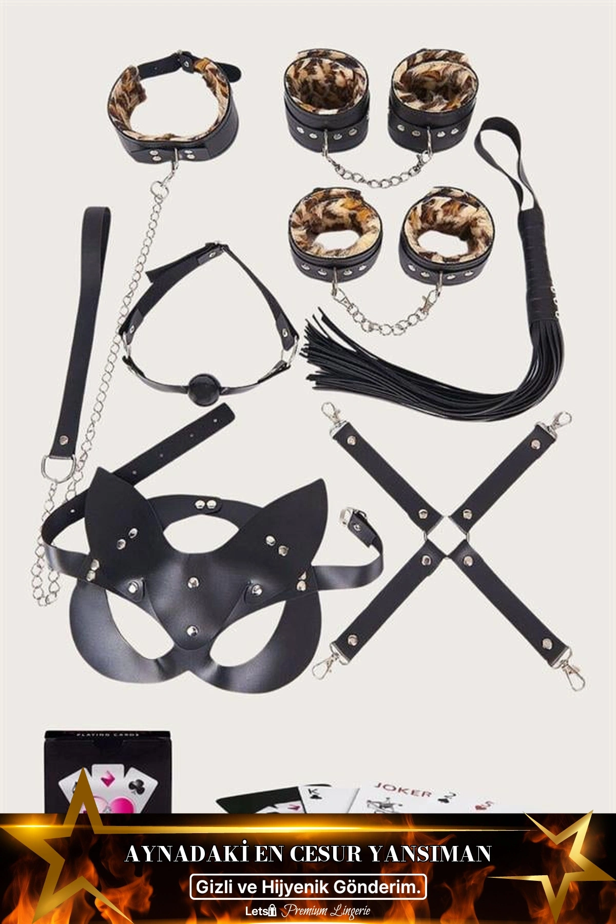 Kama Sutra Pozisyonlu Oyun Kartı Ve Harness Seti Leopar Renk