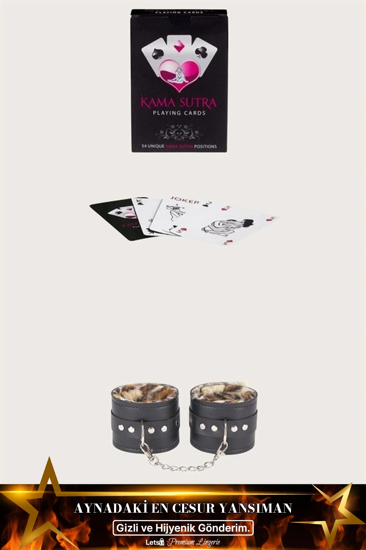 Kama Sutra Pozisyonlu Oyun Kartı Ve Kelepçe Seti Leopar Renk