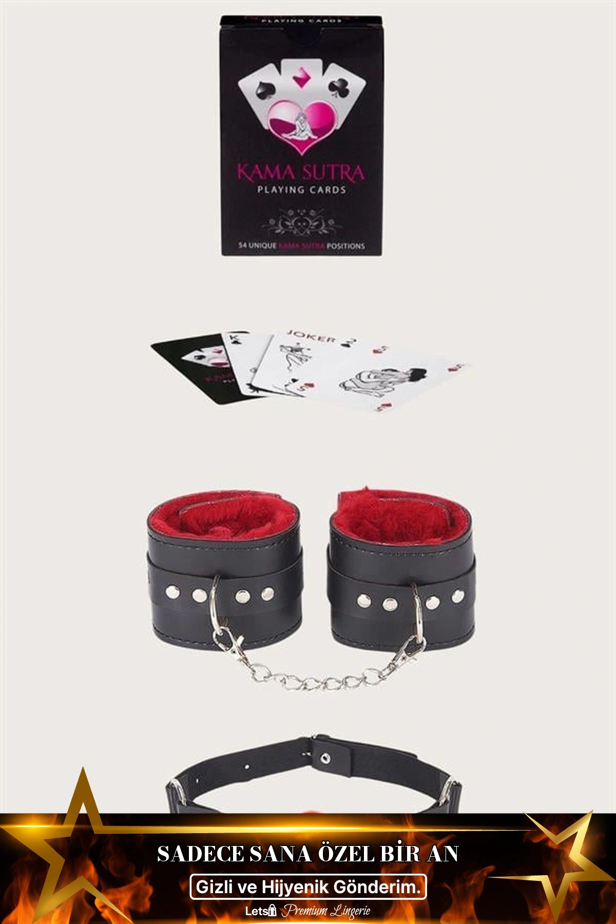 Kama Sutra Temalı Oyun Kartı Ağız Topu Kelepçe Seti Standart Renk