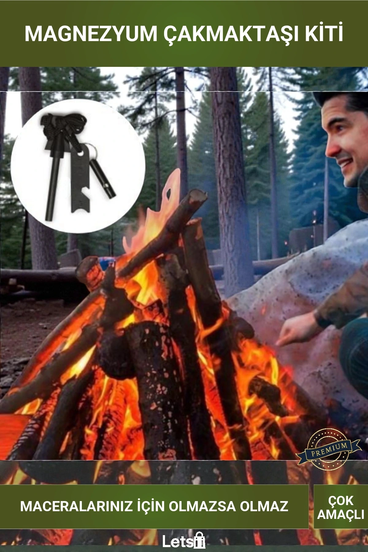 Kamp ve Doğa Yürüyüşü Magnezyum Çakmaktaşı Ateş Başlatma Kiti Düdüklü
