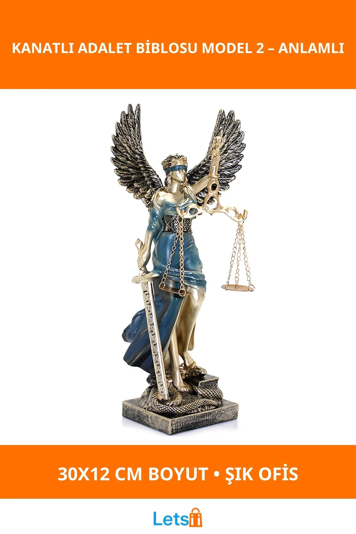 Kanatlı Adalet Biblosu 30x12 cm Metal Ofis ve Ev Dekoru