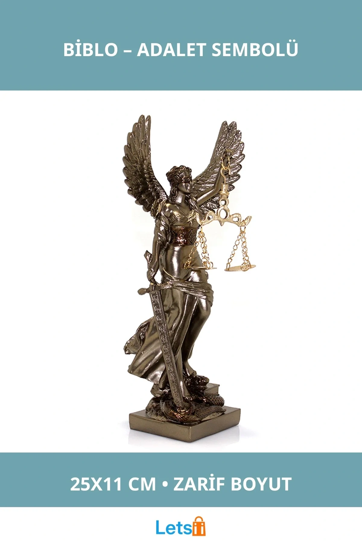 Kanatlı Adalet Biblosu Zarif Dekoratif Figür (25x11 cm)