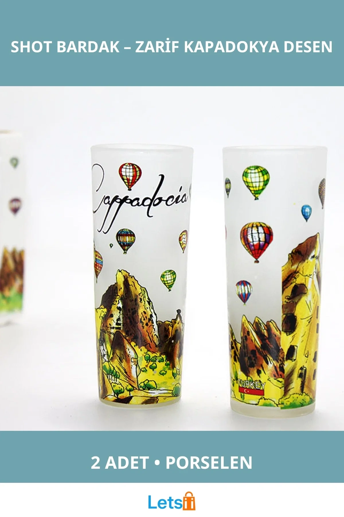 Kapadokya Tasarımlı Porselen Yöresel Shot Bardak 2 Adet