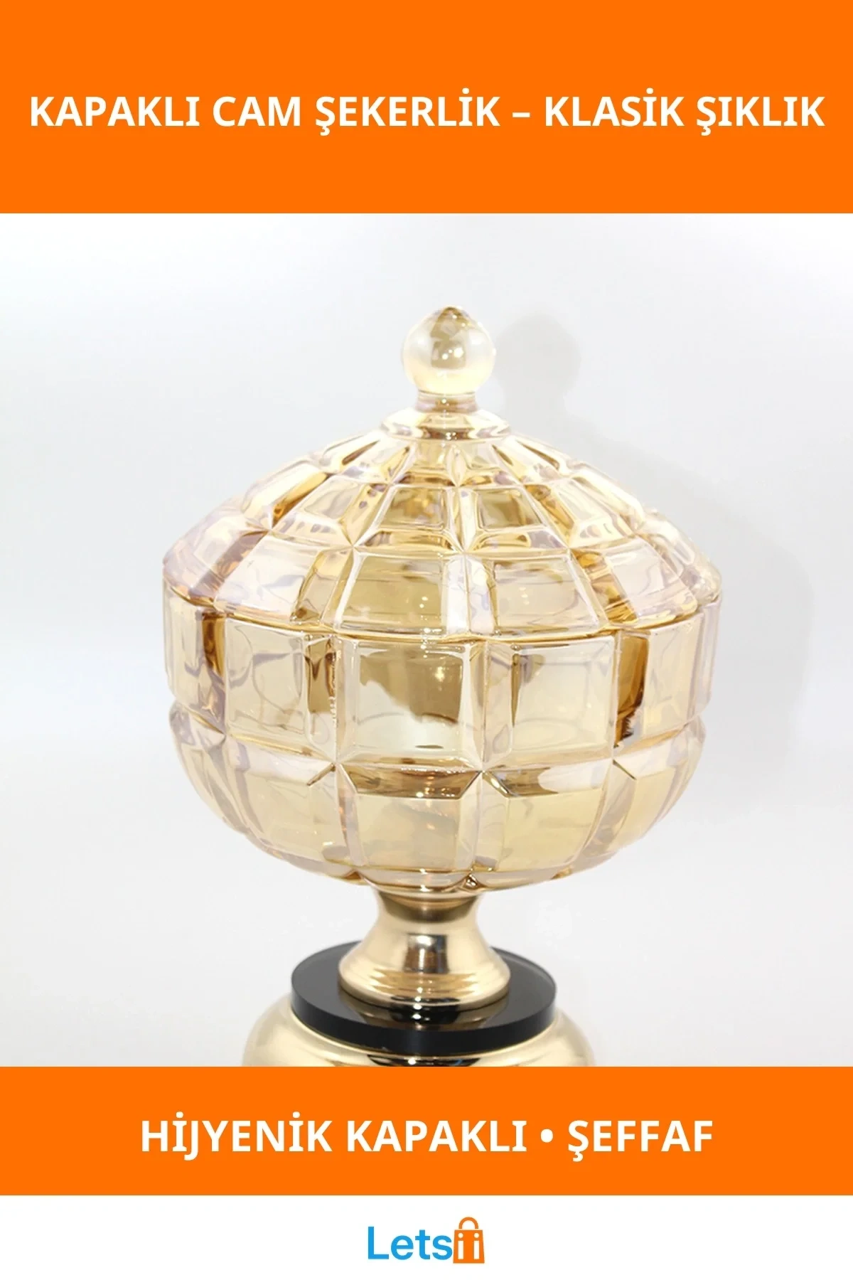 Kapaklı Şeffaf Cam Şekerlik Zarif Dekoratif Sunum Aracı