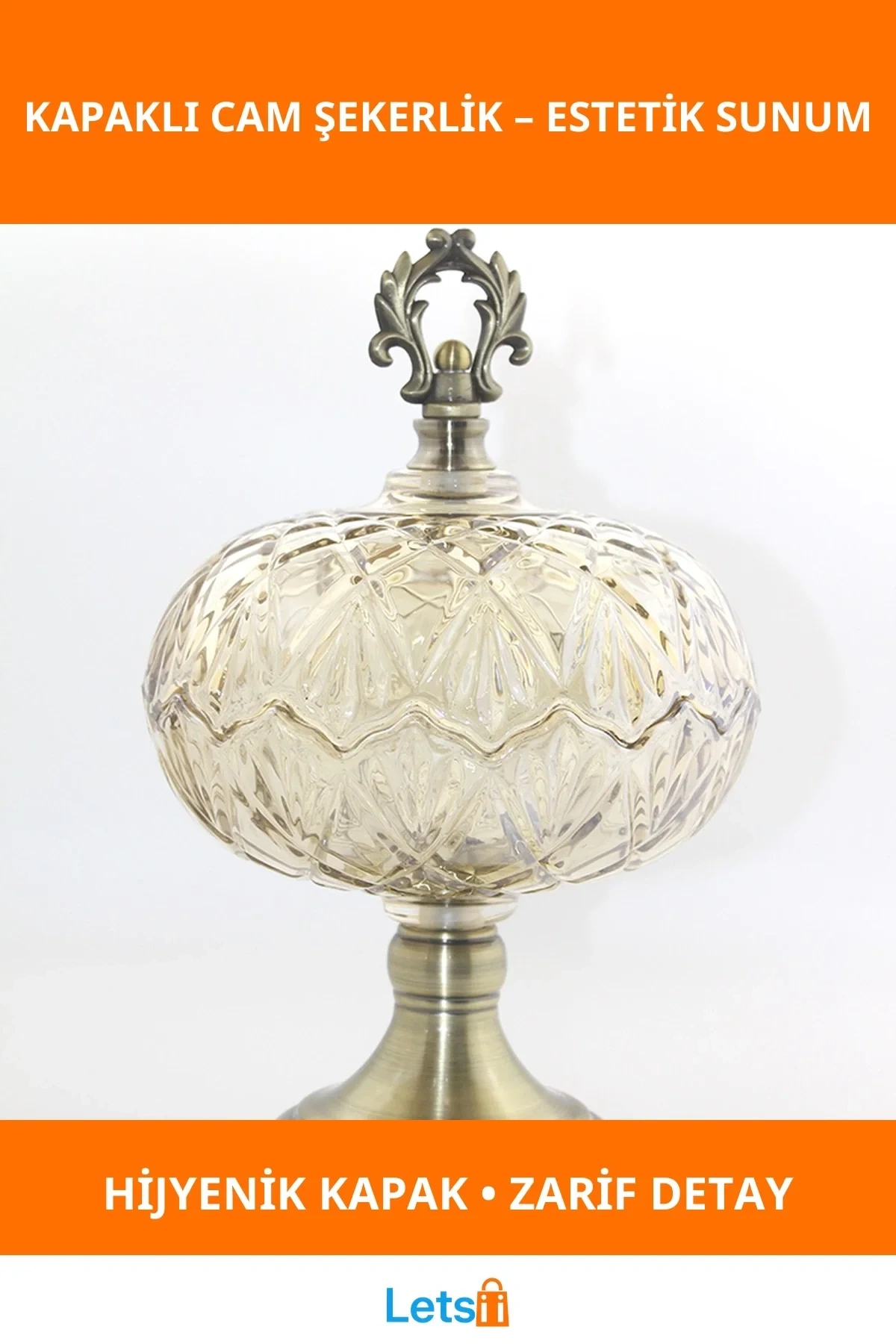 Kapaklı Şeffaf Cam Şekerlik Zarif Tasarım