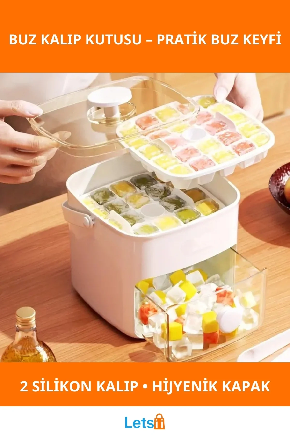 Kapaklı Silikon Buz Kalıp Ve Saklama Kutusu 24 Adet Buz Küpü