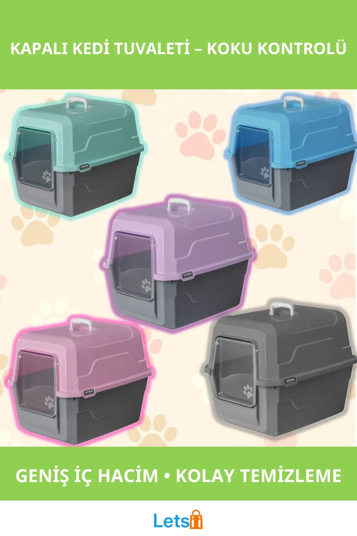 Kapalı Kedi Tuvaleti Orta ve Büyük Irklar İçin Dayanıklı Plastik Taşınabilir