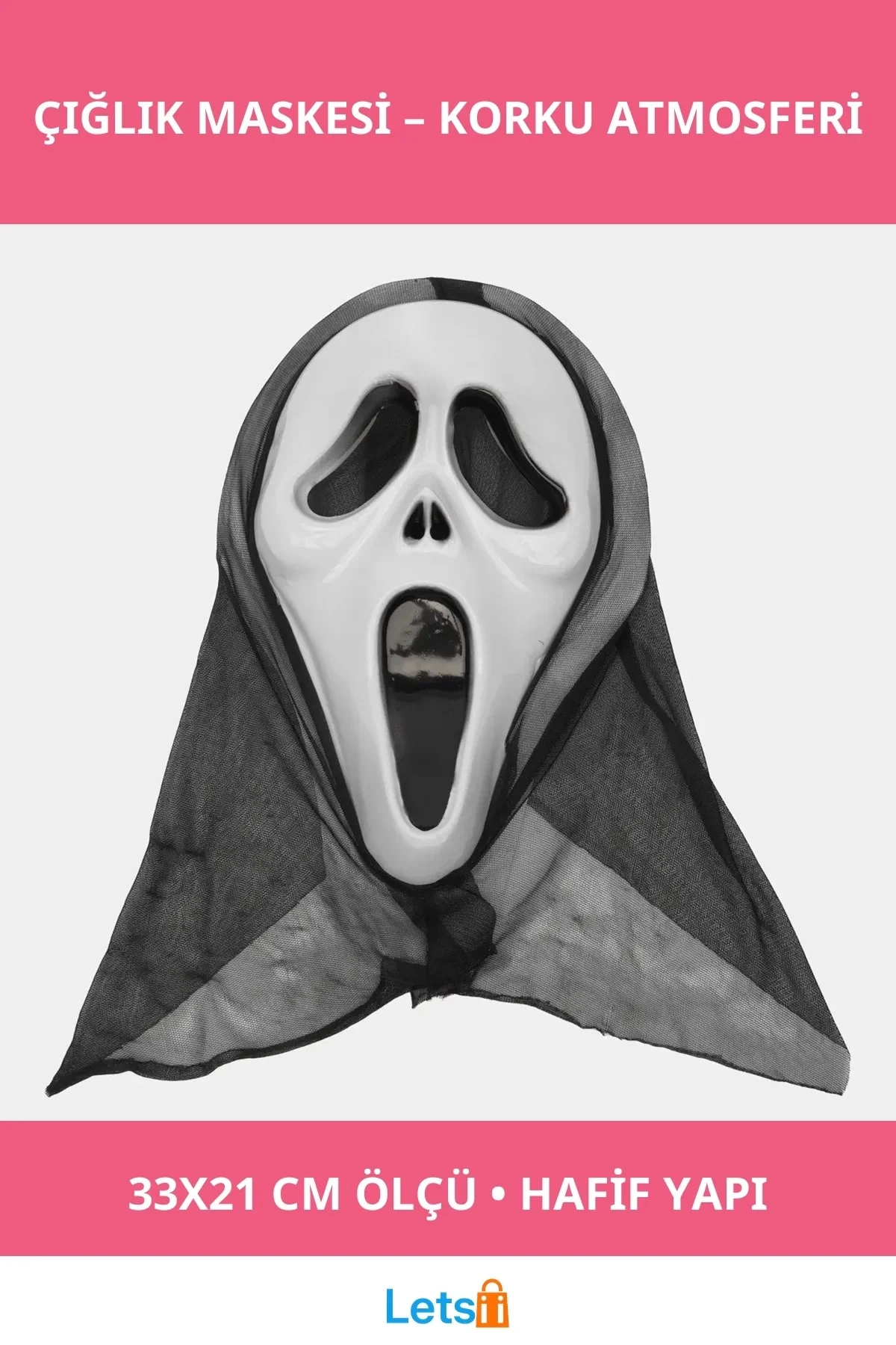 Kapşonlu Çığlık Maskesi Scream 33x21 cm Korku Aksesuvarı