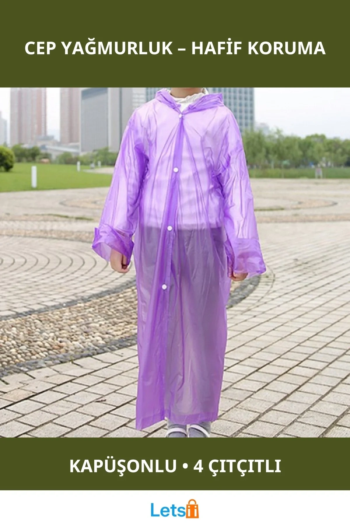 Kapüşonlu Naylon Cep Yağmurluk Su Geçirmez, Dayanıklı, Unisex