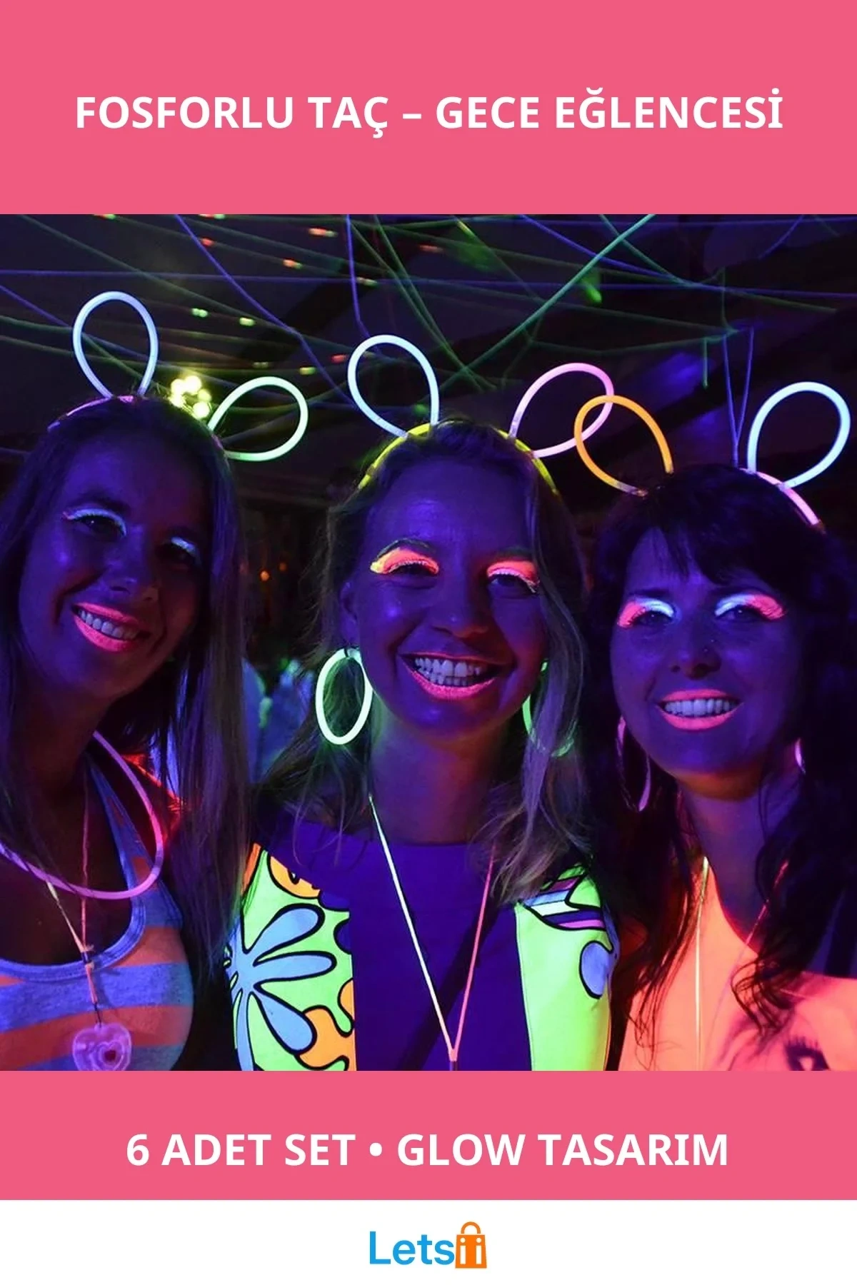 Karanlıkta Parlayan Fosforlu Renkli Taç 6 Adet Parti Aksesuarı