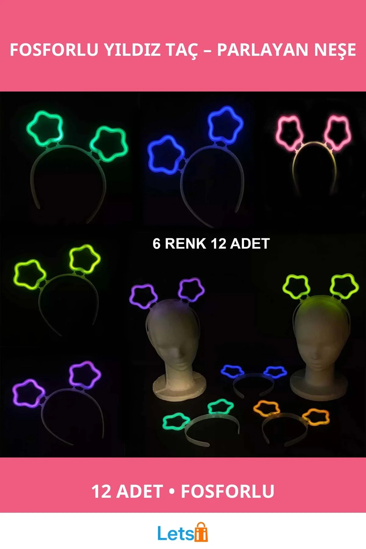 Karanlıkta Parlayan Fosforlu Yıldız Taç 12 Adet