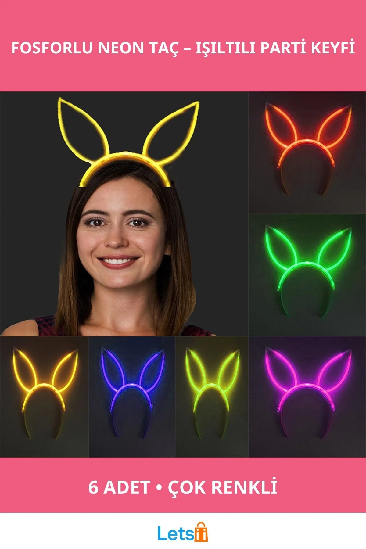 Karanlıkta Parlayan Neon Fosforlu Taç 6 Renkli