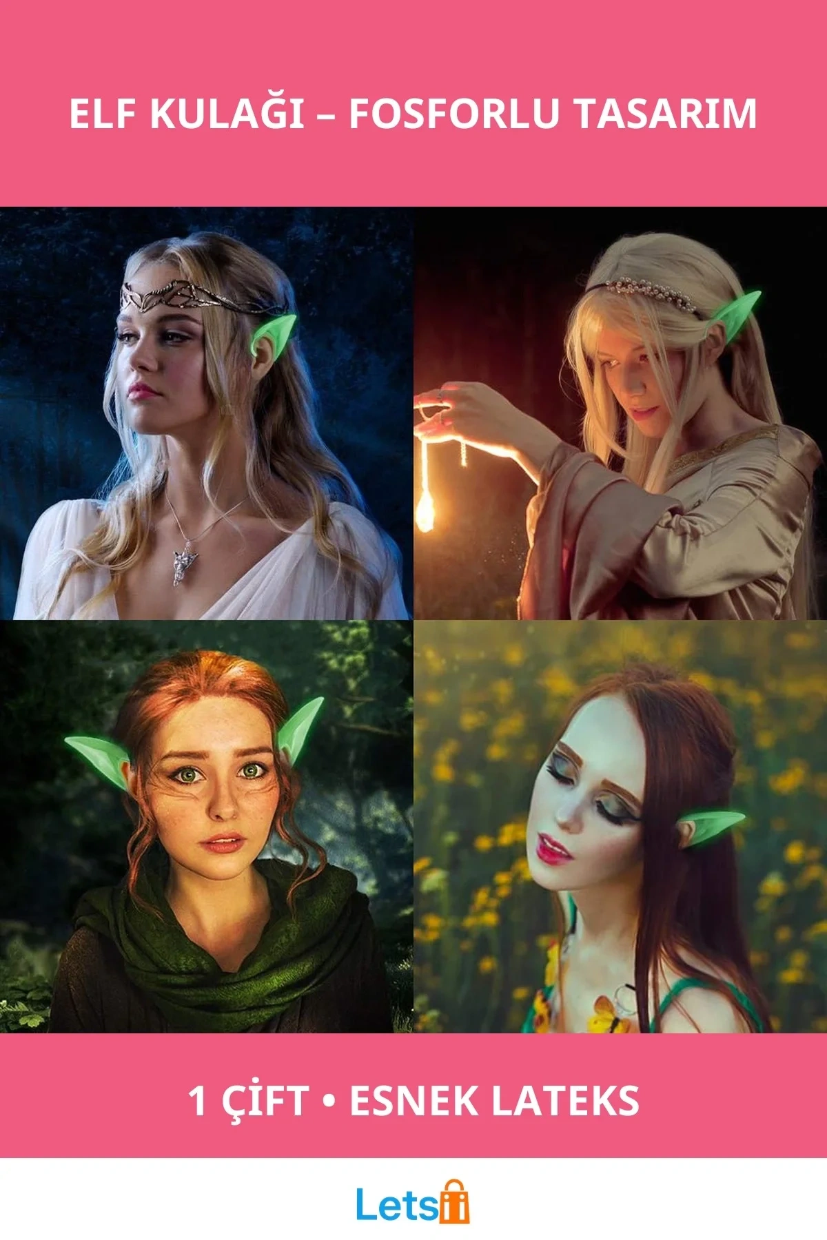 Karanlıkta Yanan Fosforlu Yumuşak Lateks Elf Kulağı 1 Çift