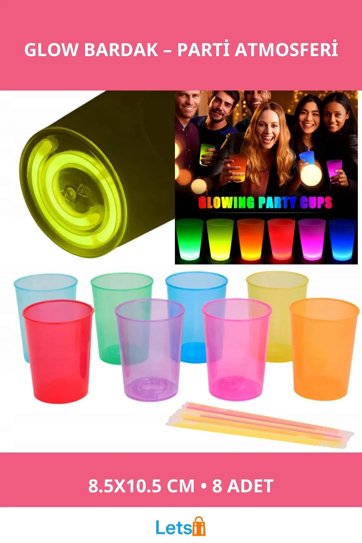 Karanlıkta Yanan Şık Parlayan Mega Glow Bardaklar 8 Adet