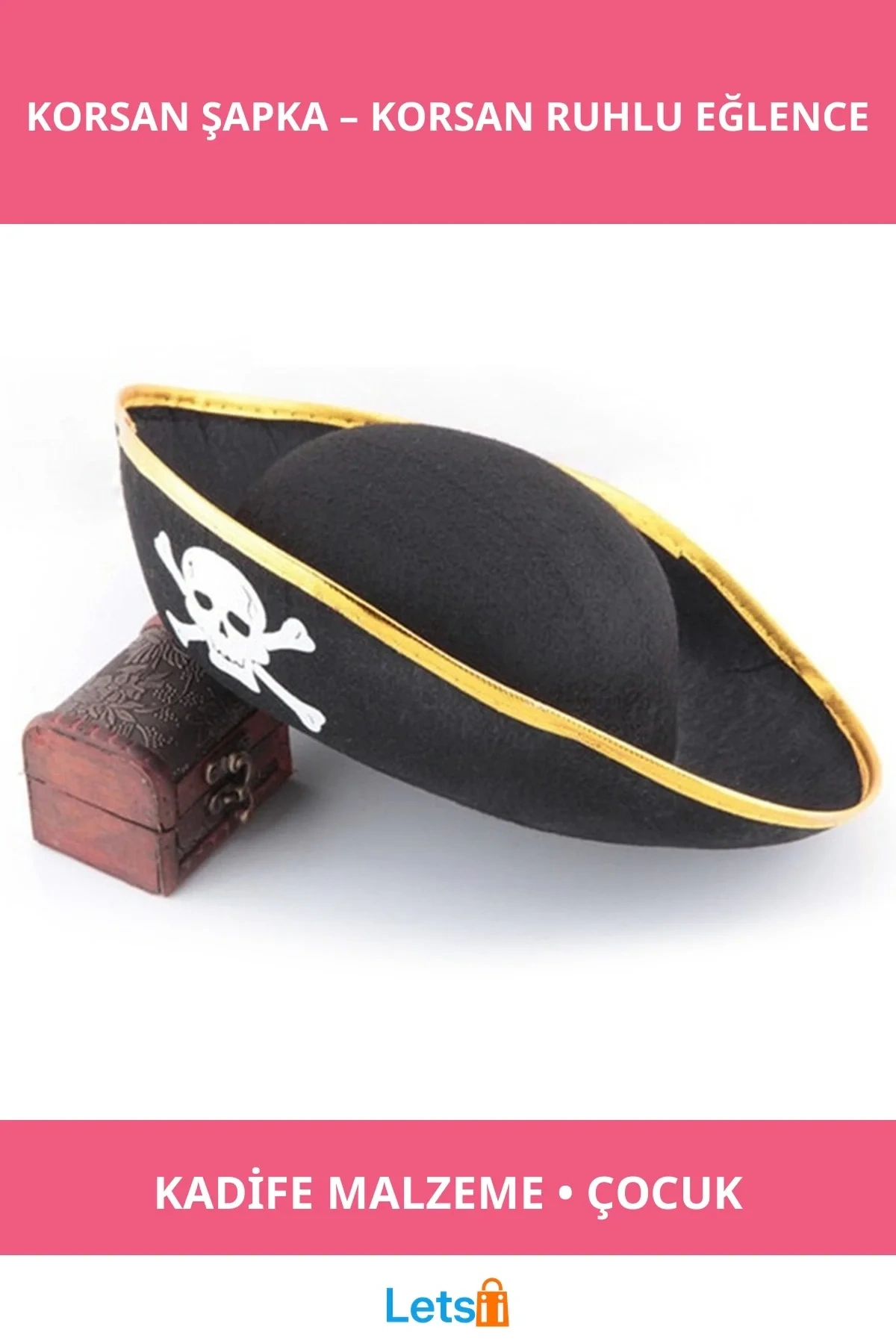 Karayip Korsan Şapkası Kadife Malzemeden Üretilmiş Çocuk Şapkası
