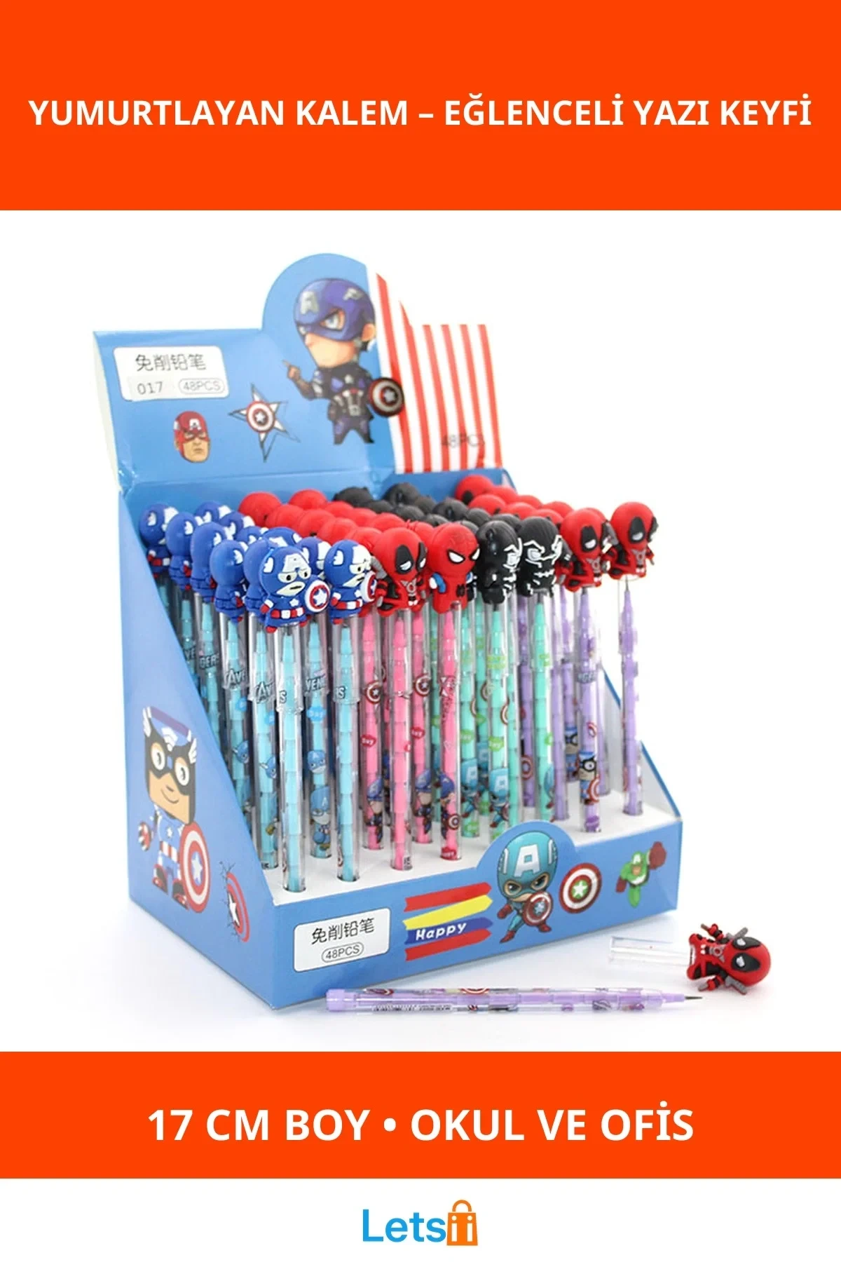 Karışık Kahraman Figürlü Eğlenceli Yumurtlayan Kalem 17 cm