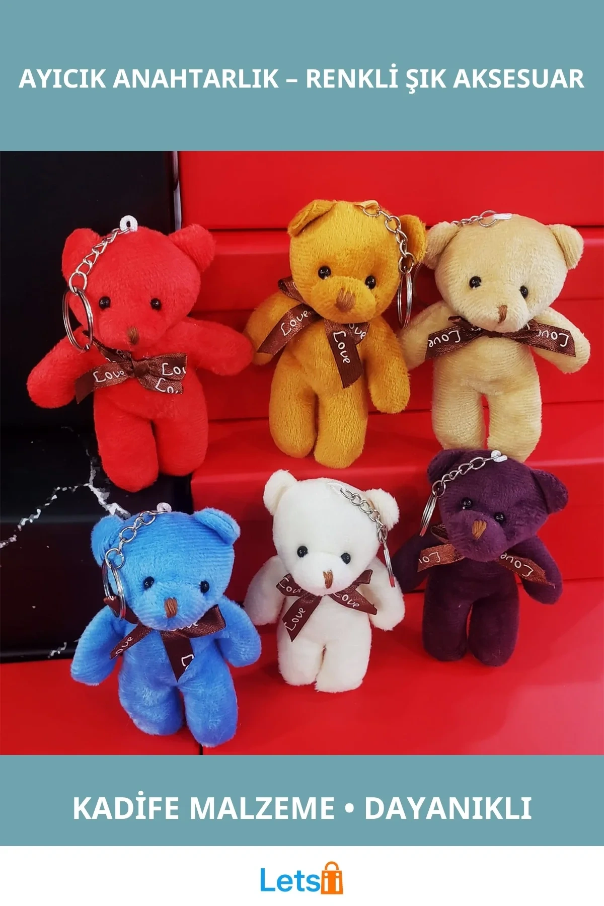 Karışık Renk Sevimli Kadife Ayıcık Anahtarlık 12x6 cm