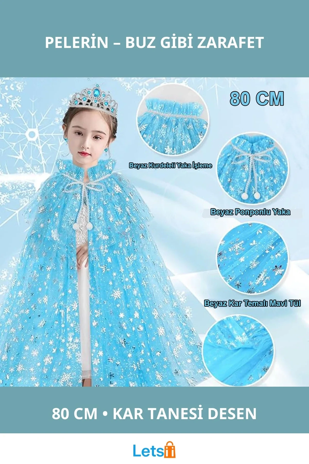 Karlar Ülkesi Elsa Frozen Mavi Pelerin 80 cm Çocuk Kostümü