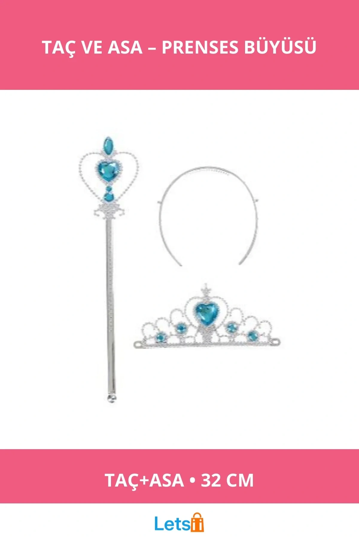 Karlar Ülkesi Elsa Mavi Kalpli Taç ve Asa Seti Çocuk Boy