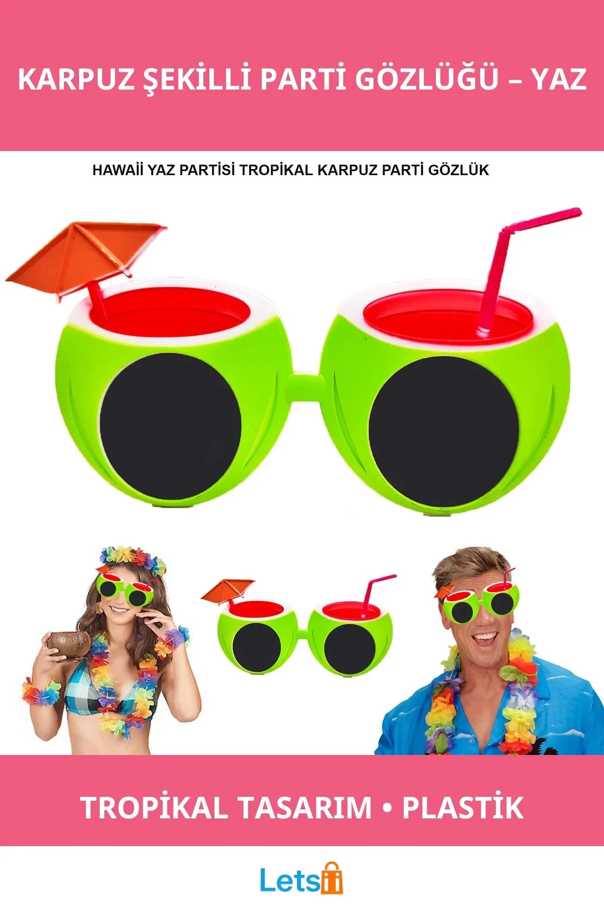 Karpuz Şekilli Eğlenceli Tropikal Hawaii Gözlüğü