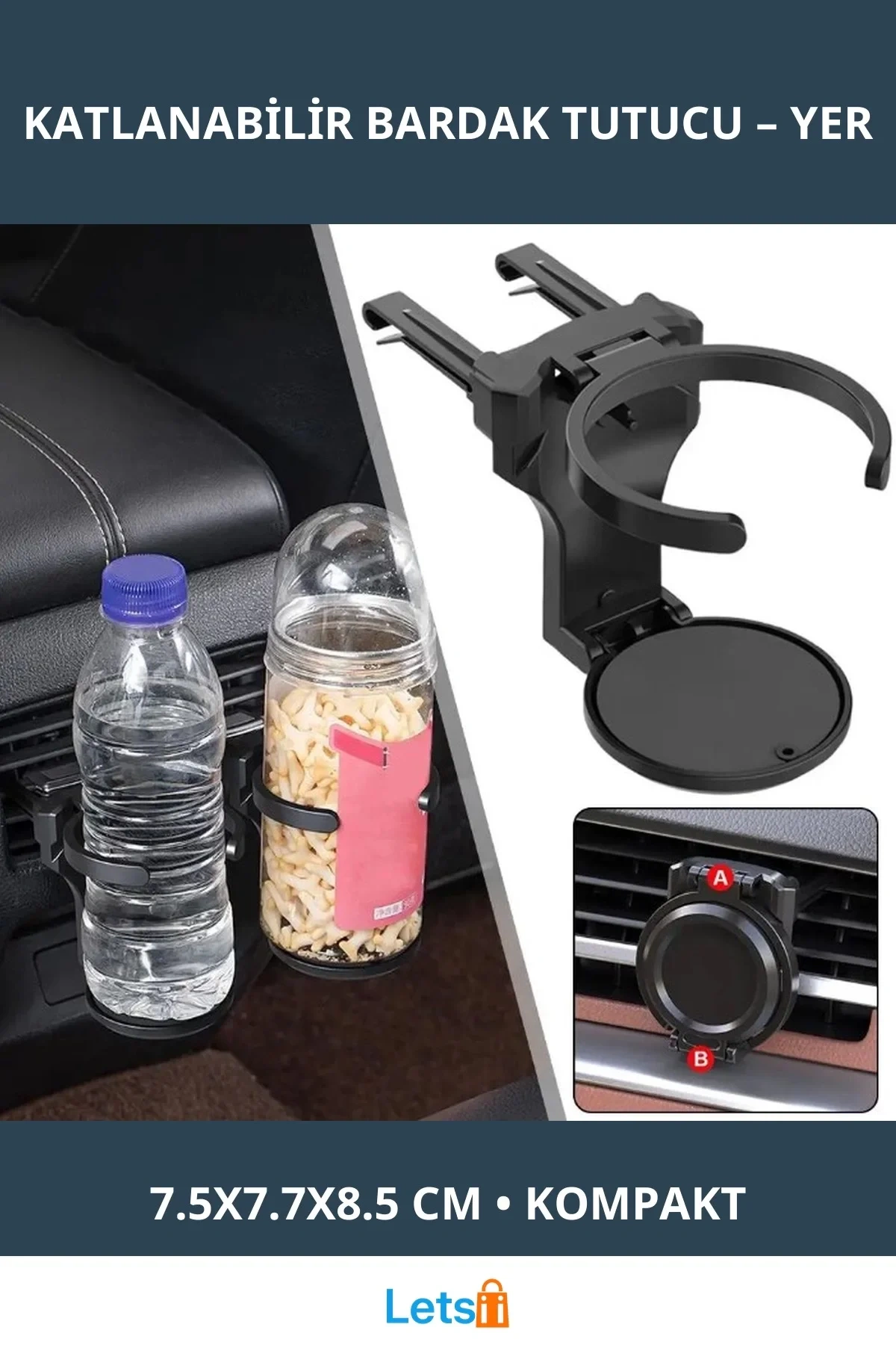 Katlanabilir Araç İçi Bardak ve Şişe Tutucu 7.5x7.7x8.5 cm