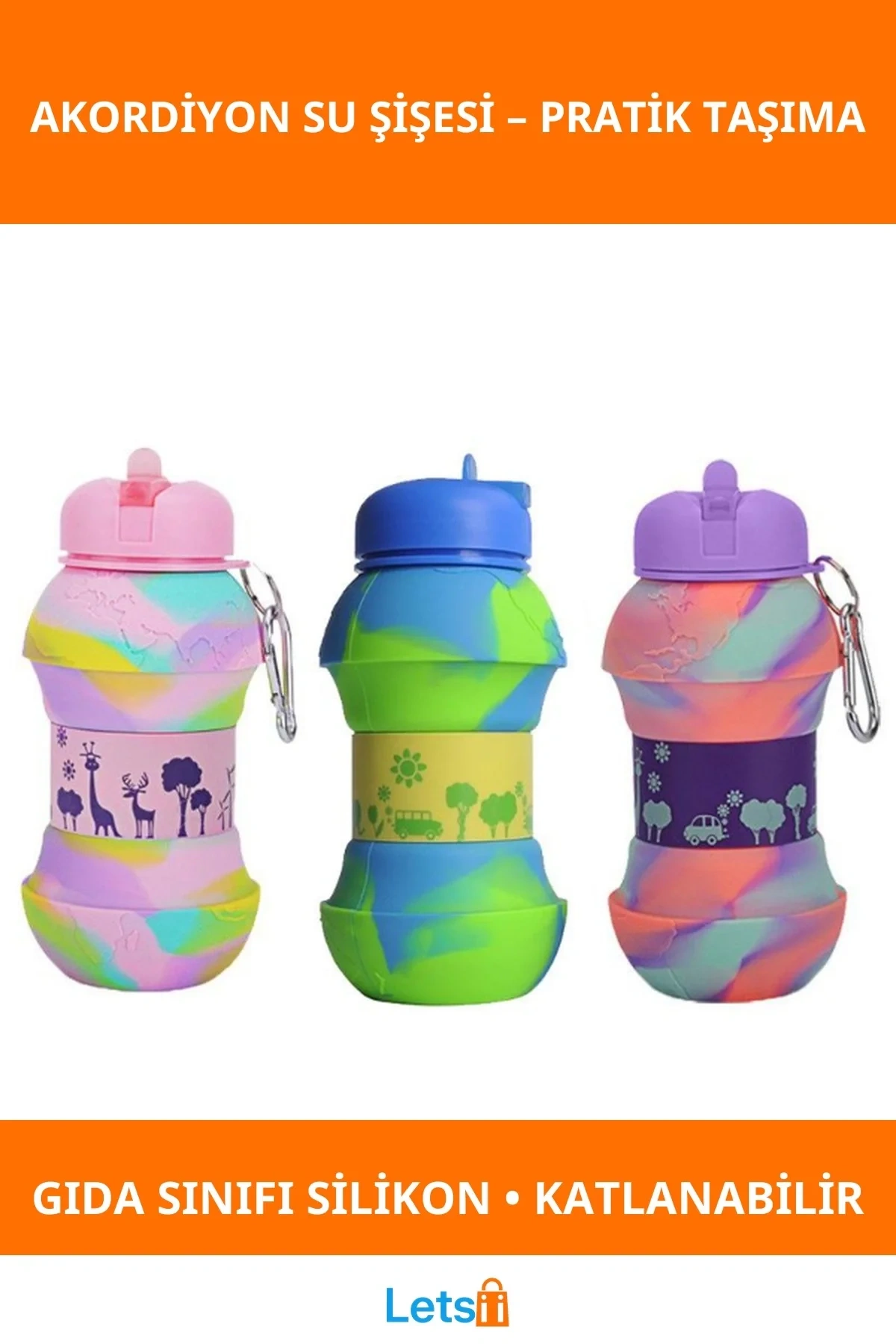 Katlanabilir Gıda Sınıfı Silikon Akordiyon Su Şişesi