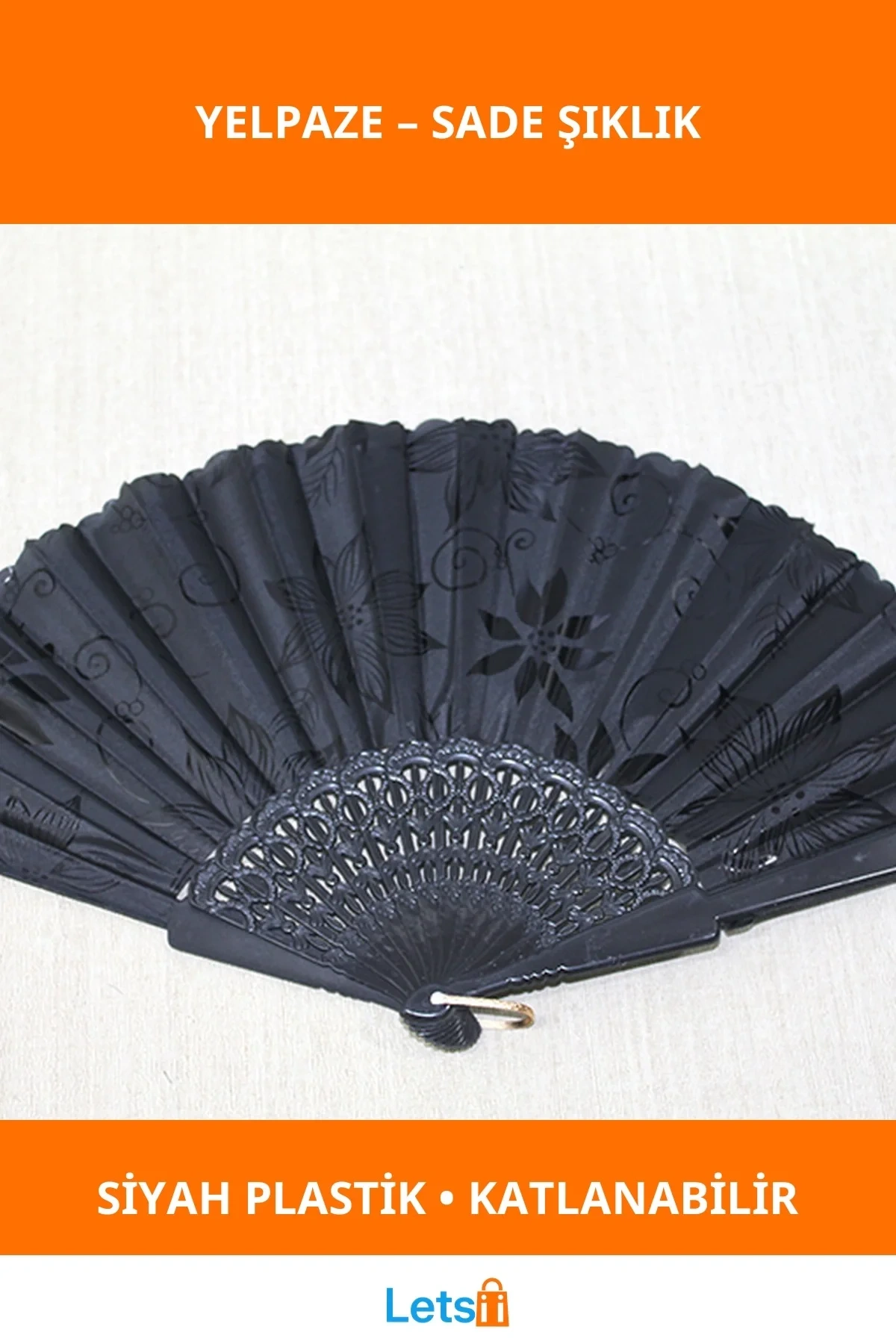 Katlanabilir Hafif Plastik Siyah Yelpaze Zarif Aksesuar