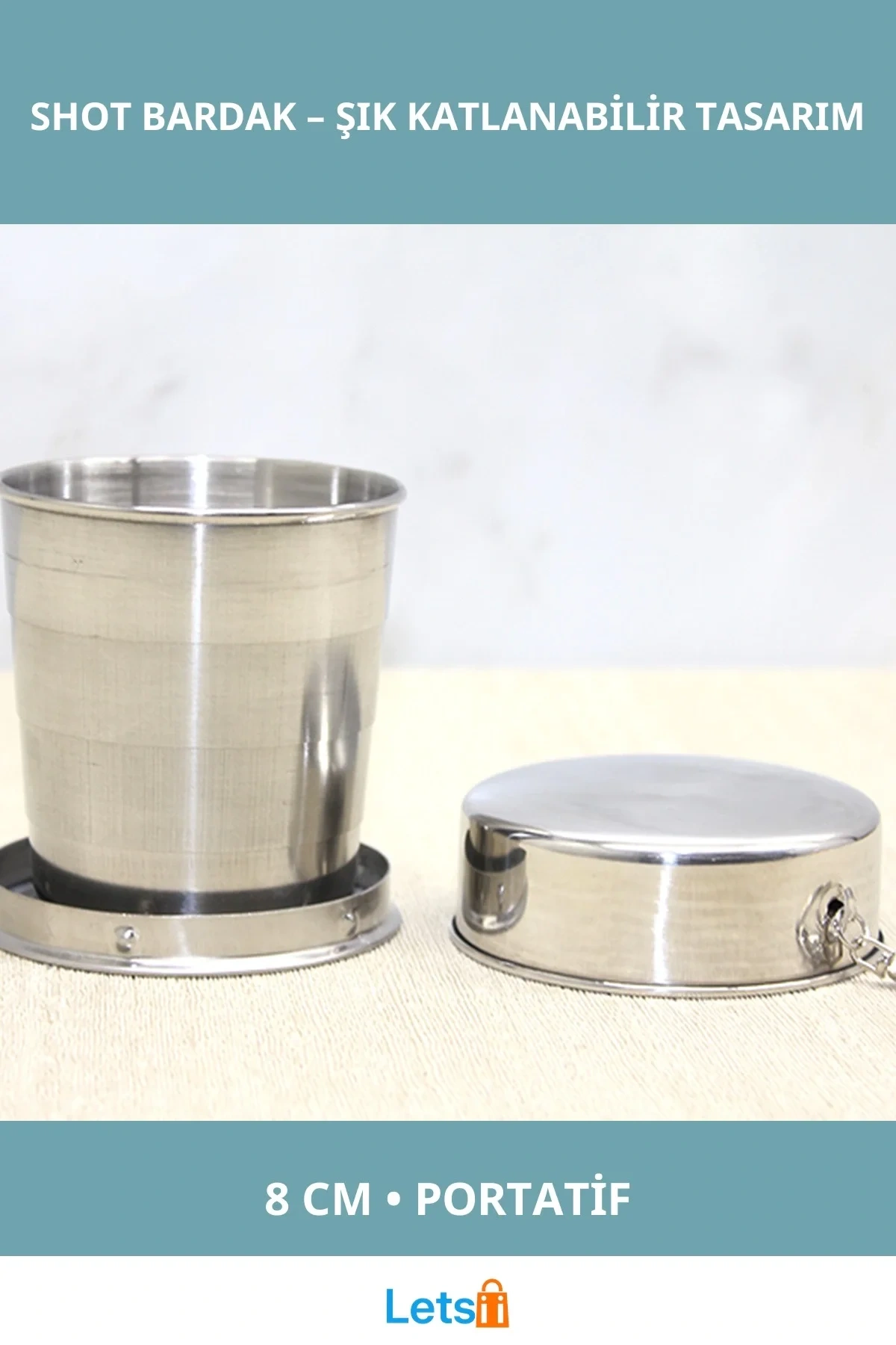 Katlanabilir Paslanmaz Çelik Shot Bardak 8 cm Portatif ve Şık