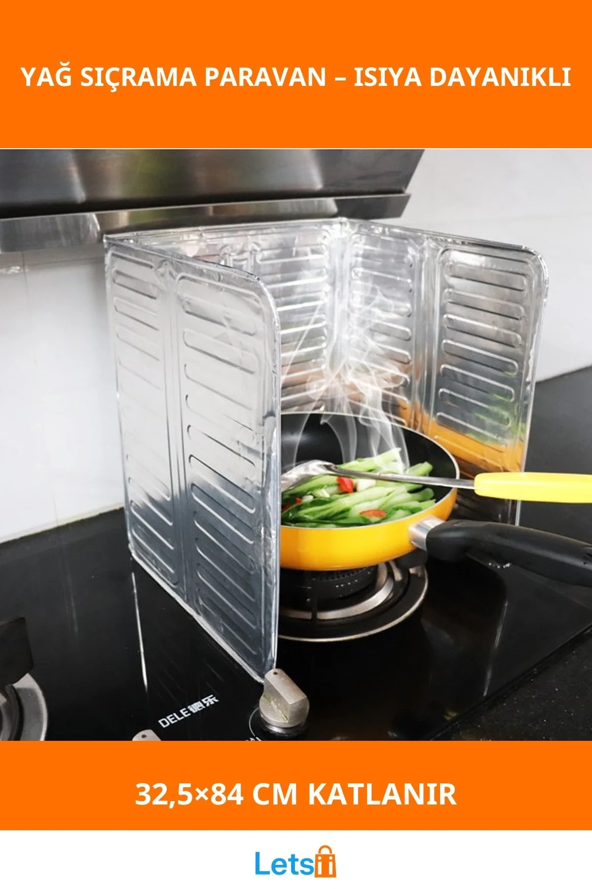 Katlanabilir Paslanmaz Ocak Yağ Koruyucu Alüminyum Paravan 32,5x84 cm