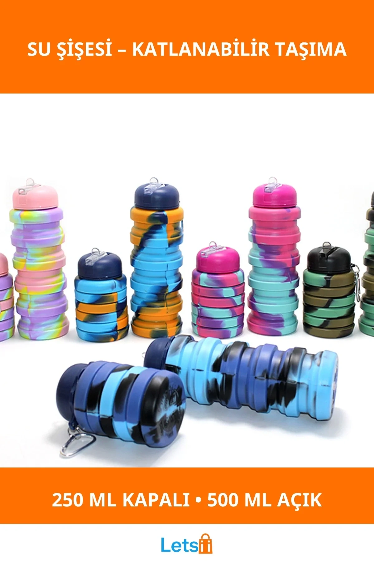 Katlanabilir Portatif Sızdırmaz Silikon Su Şişesi 500 Ml