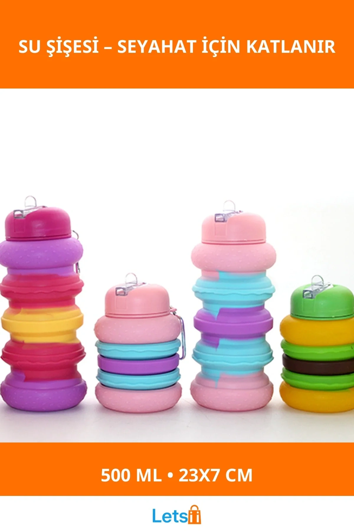 Katlanabilir Portatif Sızdırmaz Silikon Su Şişesi 500 Ml