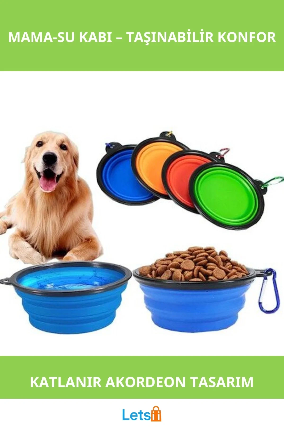 Katlanabilir Silikon Kedi Köpek Mama ve Su Kabı