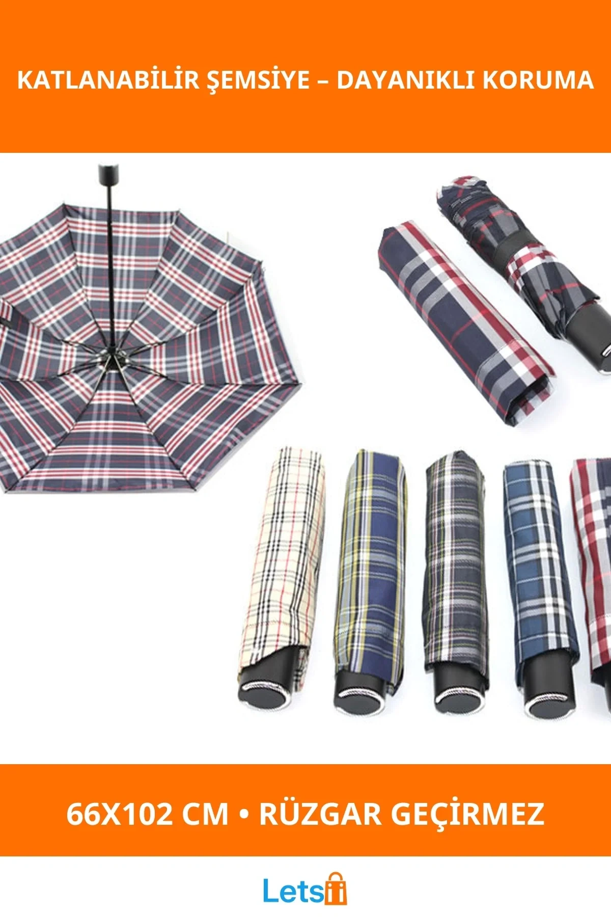 Katlanabilir Su Geçirmez Rüzgar Dayanıklı Şemsiye 66x102 cm