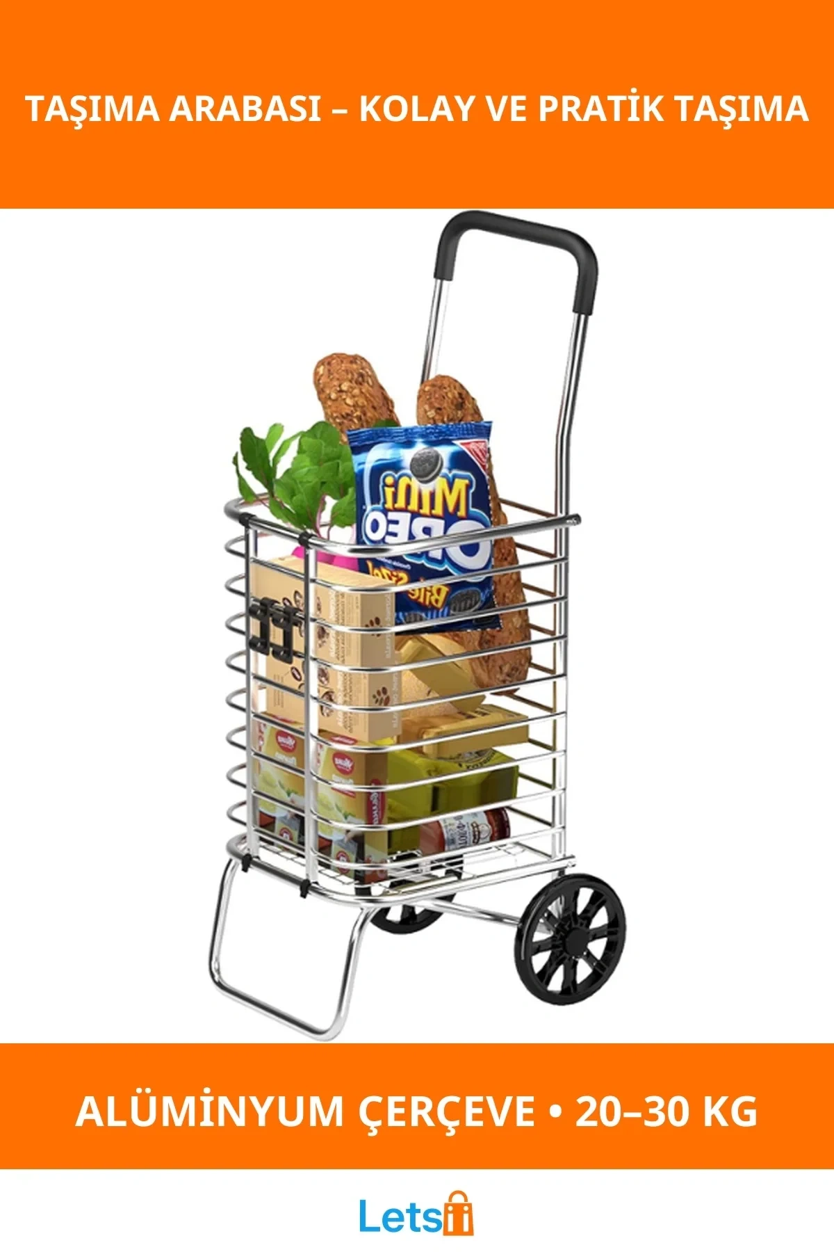 Katlanabilir Taşınabilir Alışveriş ve Taşıma Arabası Dayanıklı Alüminyum Çerçeve