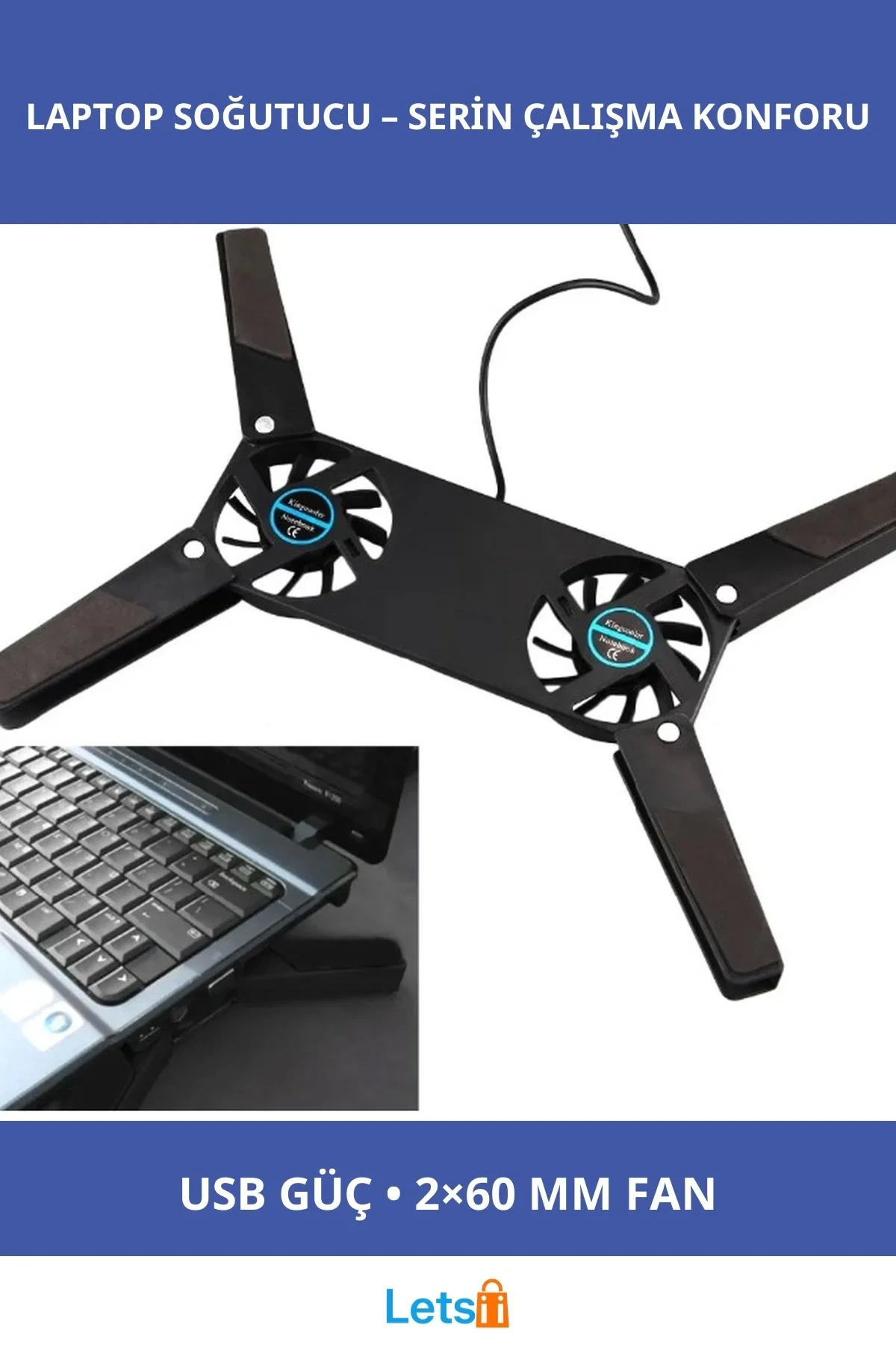 Katlanabilir Taşınabilir Laptop Soğutucu 60mm Fan ile Hızlı Soğutma