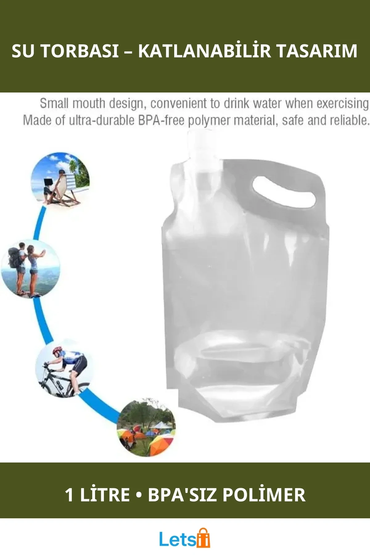 Katlanabilir Ultra Dayanıklı BPA İçermeyen 1 Litre Plastik Kapaklı Su Torbası