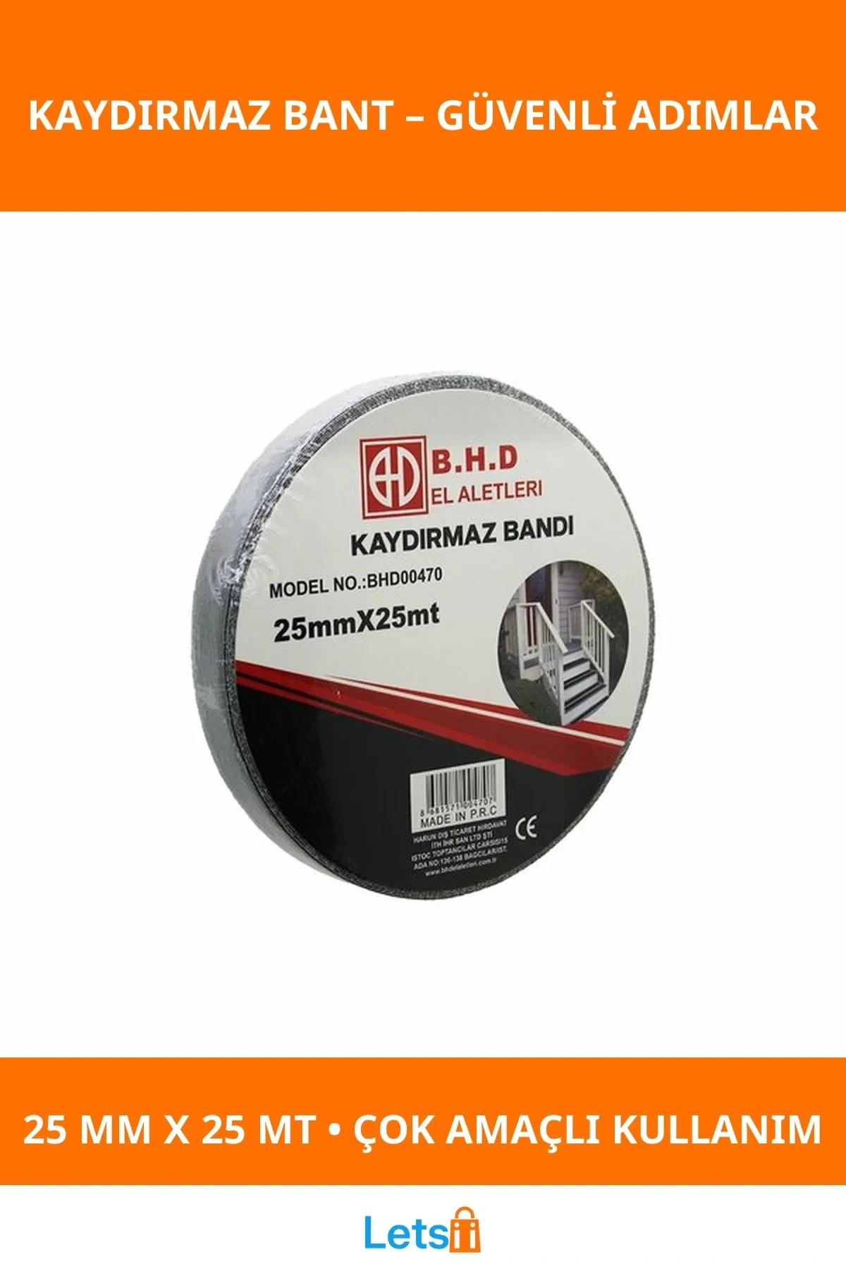 Kaydırmaz Siyah Bant 25 mm X 25 mt Güvenlik Bantı