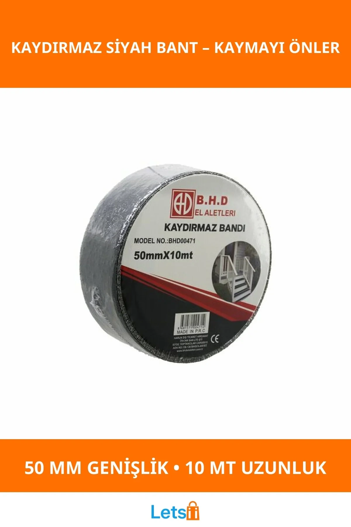 Kaydırmaz Siyah Bant 50 mm X 10 mt Güvenlik Bantı