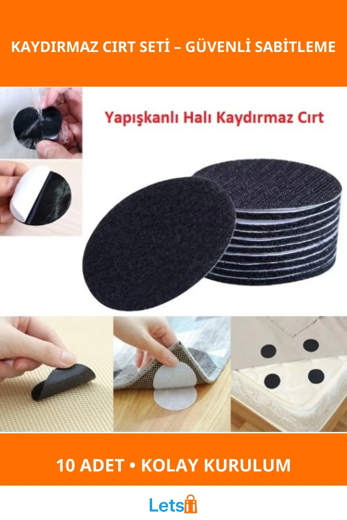 Kaydırmaz Yıkanabilir Halı Cırt 10 Adet 5 cm