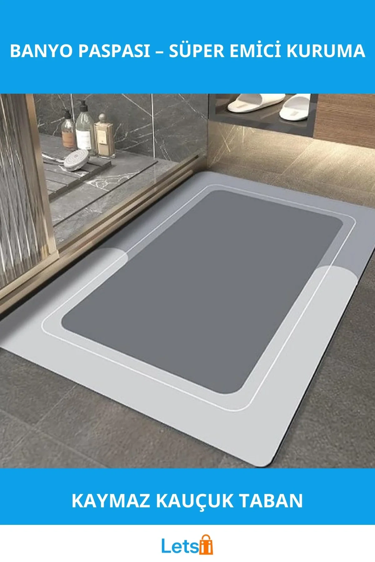Kaymaz Kauçuk Dikdörtgen Süper Emici Banyo Paspası 38x58 cm