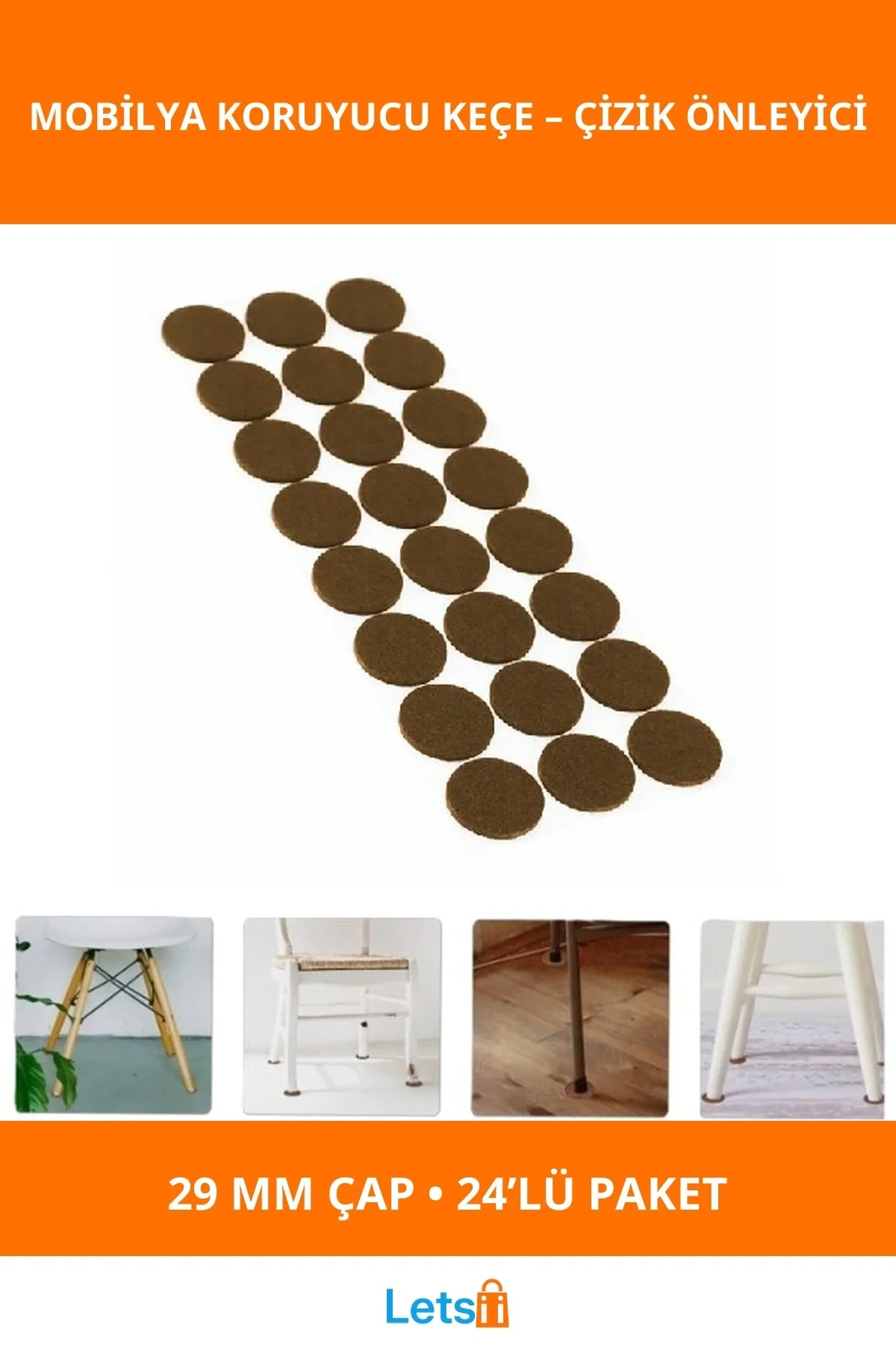 Kaymaz Yuvarlak Mobilya Koruyucu Keçe 24lü Paket 29mm