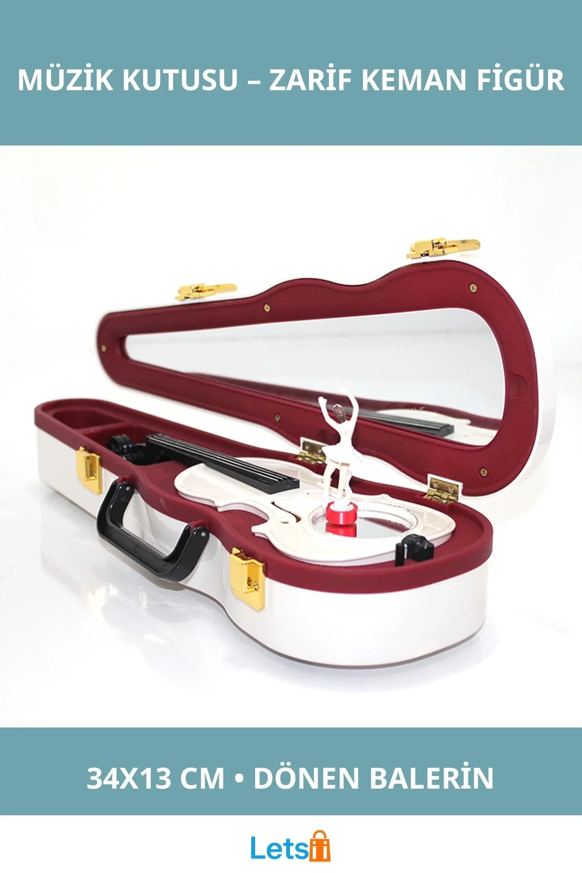 Keman Şeklinde Müzik Kutusu Balerin Figürlü Mekanik