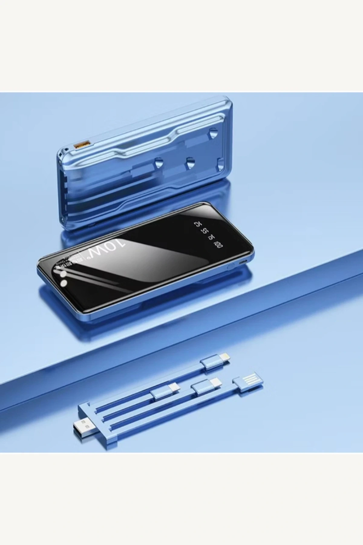 Kendinden Kablolu 10.000 mAh Hızlı Şarj Type C Lightning Micro USB Dijital Ekranlı Powerbank