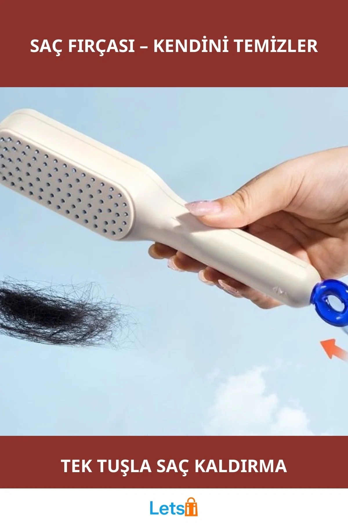 Kendinden Temizlenen Pratik Saç Fırçası 22 cm