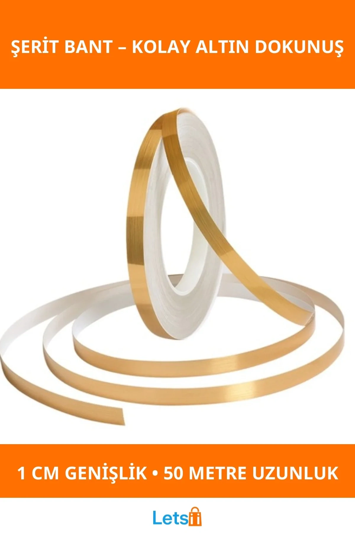 Kendinden Yapışkanlı 1 cm 50 Metre Gold Fayans Arası Şerit Bant