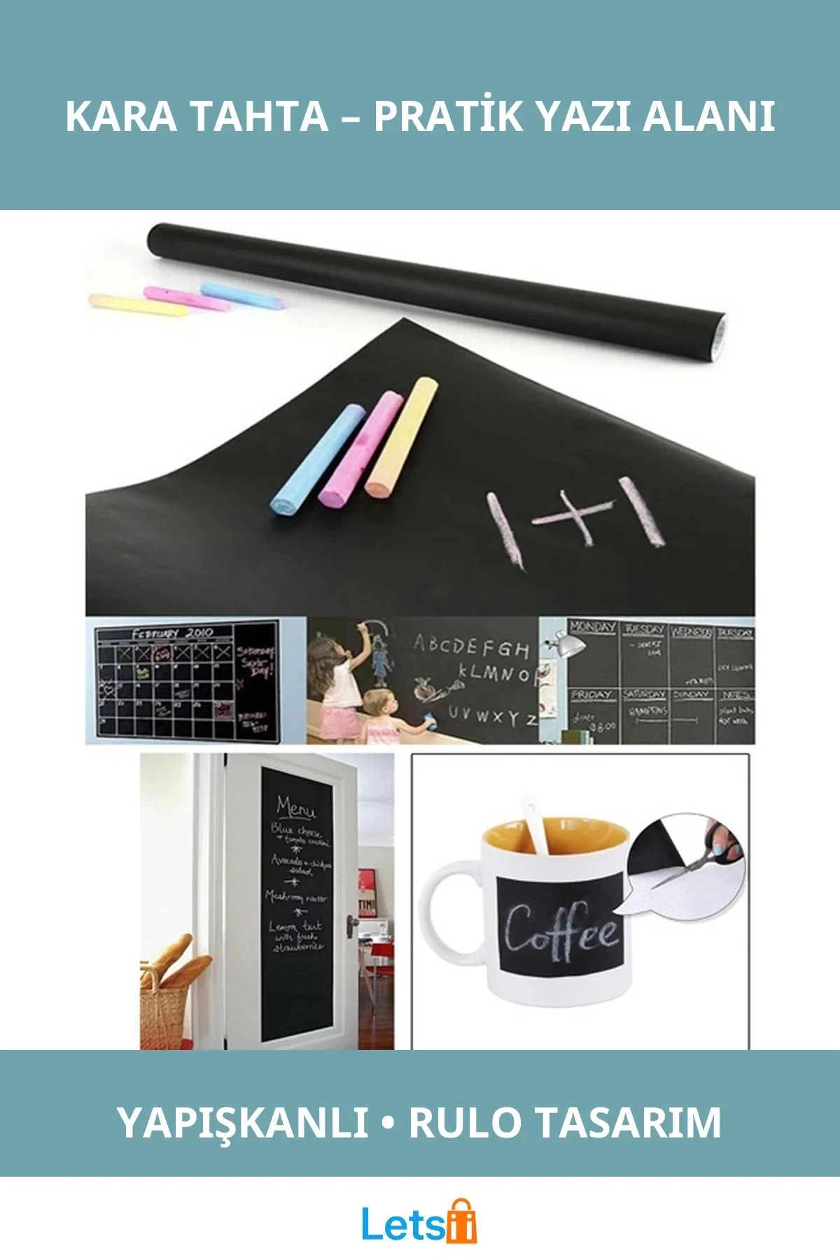 Kendinden Yapışkanlı Çocuk Odası Dekoratif Kara Tahta 30cmx200cm