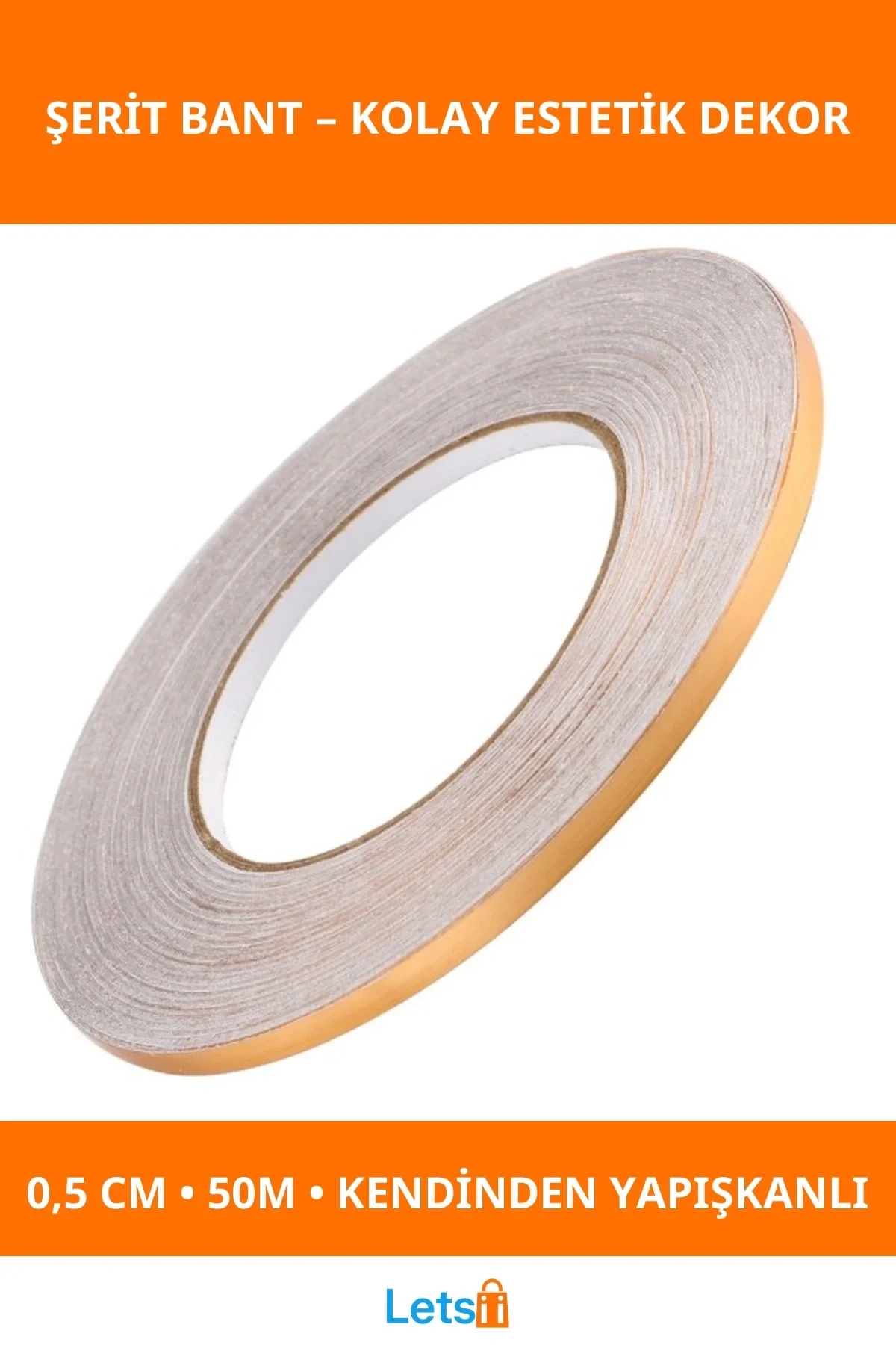 Kendinden Yapışkanlı Çok Amaçlı Altın Fayans Arası Şerit Bant 0.5 cm 50 Metre